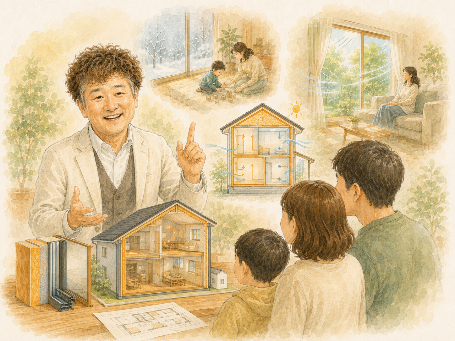 NE ST対応を意識した高断熱・高気密な家づくりを説明するイラスト