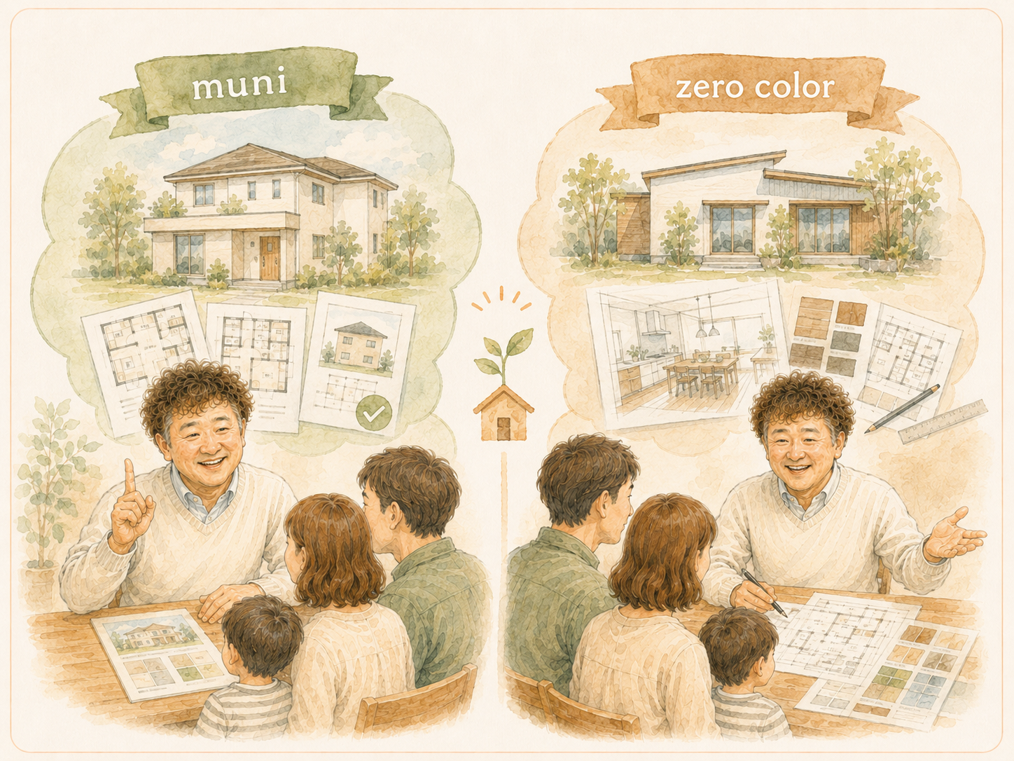 muniとzero colorの違いを分かりやすく説明するイラスト