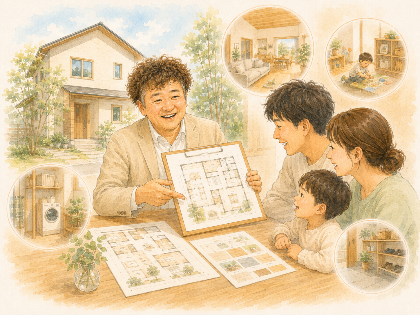 子育て世代向け規格住宅 muni を相談できるもりもと工務店のイラスト