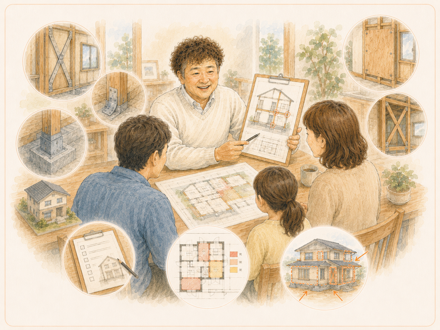 耐震改修の補強方法や優先順位を相談するリフォーム計画イラストを説明した図解を説明した図解