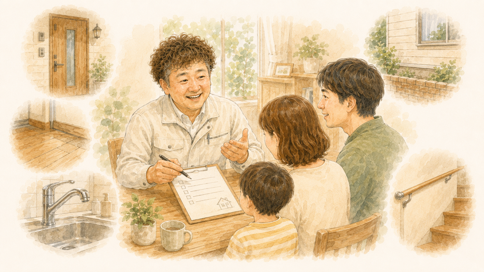 倉吉市・鳥取県中部で小さな修理や住まいの困りごとを相談できるもりもと工務店のイラストを説明した図解