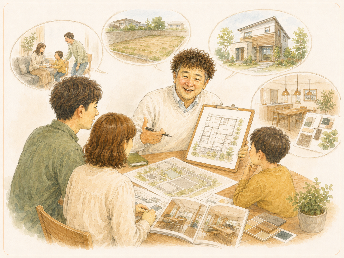 家族の暮らし方・土地・間取り・デザインをゼロから考えるイラスト