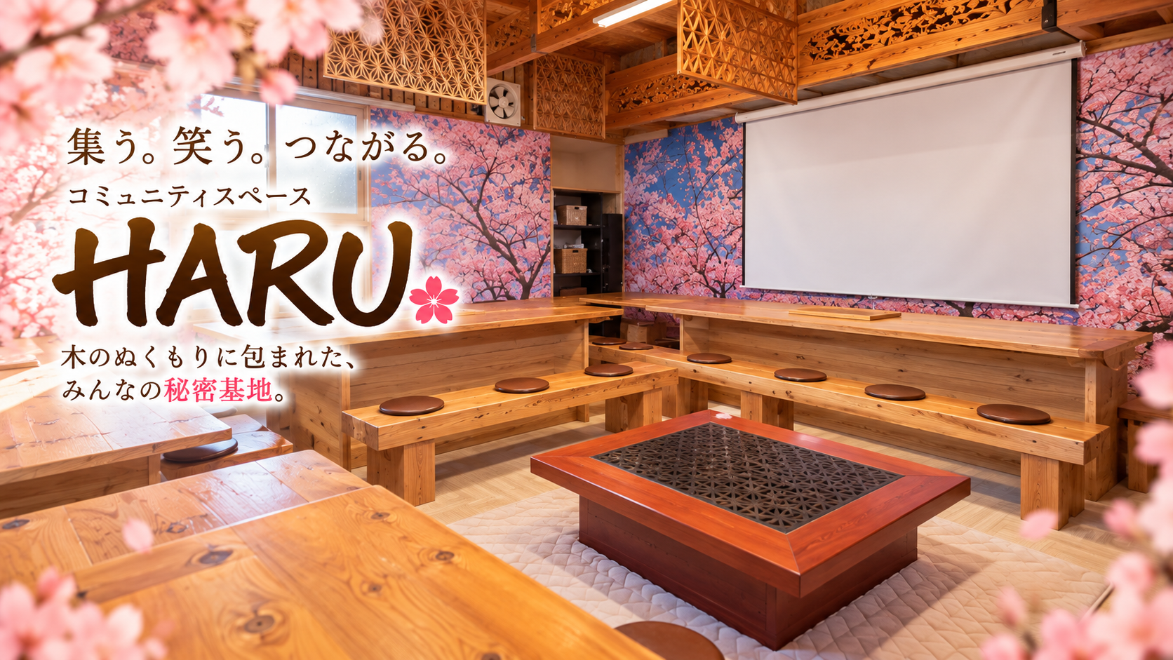 桜に包まれた木の交流空間「HARU」